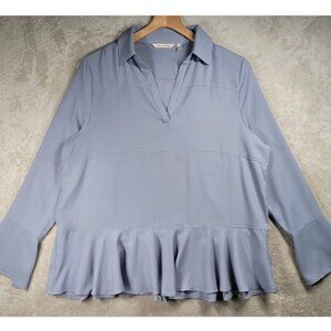 Soft Surroundings Blouse Tunic Top Womens Sz XL Collar V Neck Long Sleeve, New